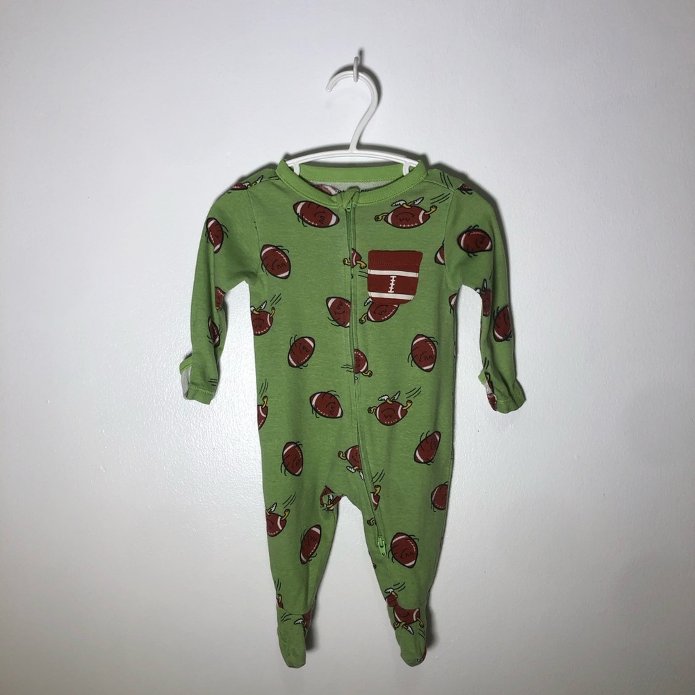 Old Navy Green Football-Print Baby Footed Sleeper / Onesie